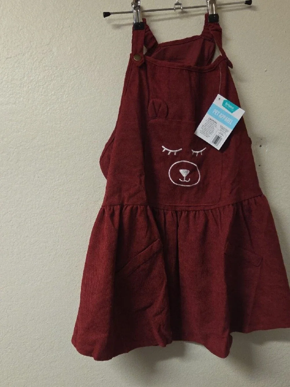 Red Corduroy Dog Dress with Bear Motif - Pets Dog